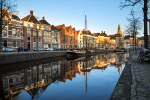 Europe, Netherlands, Groningen: downtown in the blue hour Europe, Netherlands, Groningen: downtown in the blue hour